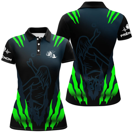Tenue pétanque personnalisée – Polo & short noir vert design griffes - A23102435 - polo femme