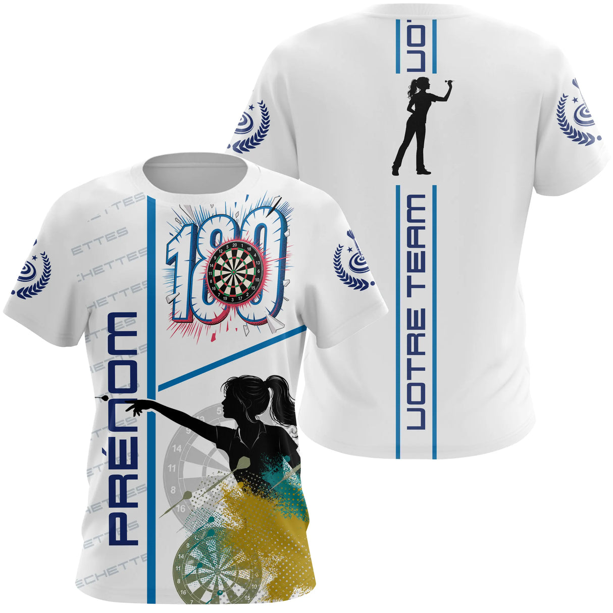 Polo Fléchettes Blanc & Bleu – Score 180 Personnalisé