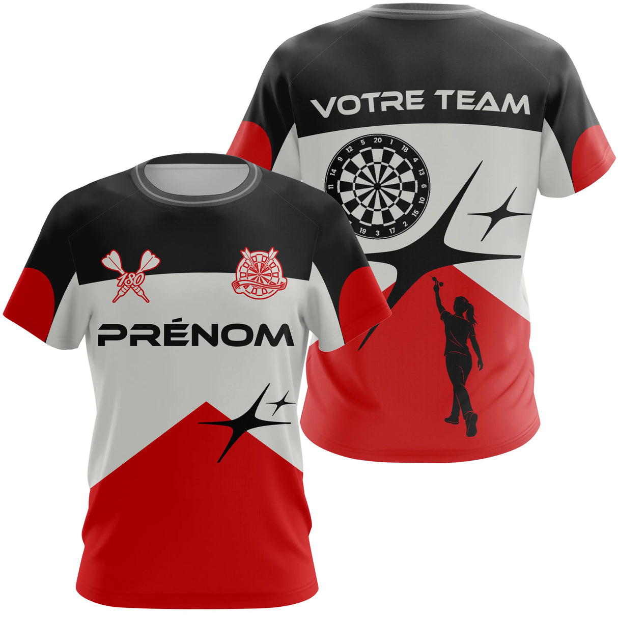Polo Fléchettes Élite Noir Rouge - Style Tournoi Personnalisé