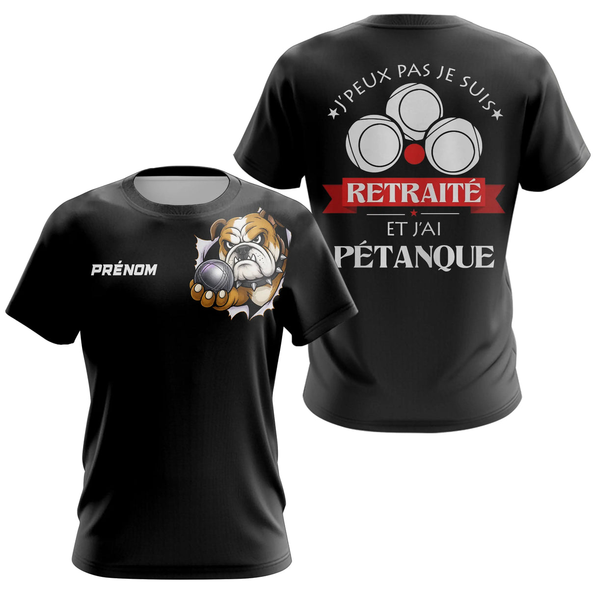 Polo Pétanque Noir Personnalisé - J'ai Pétanque Retraité