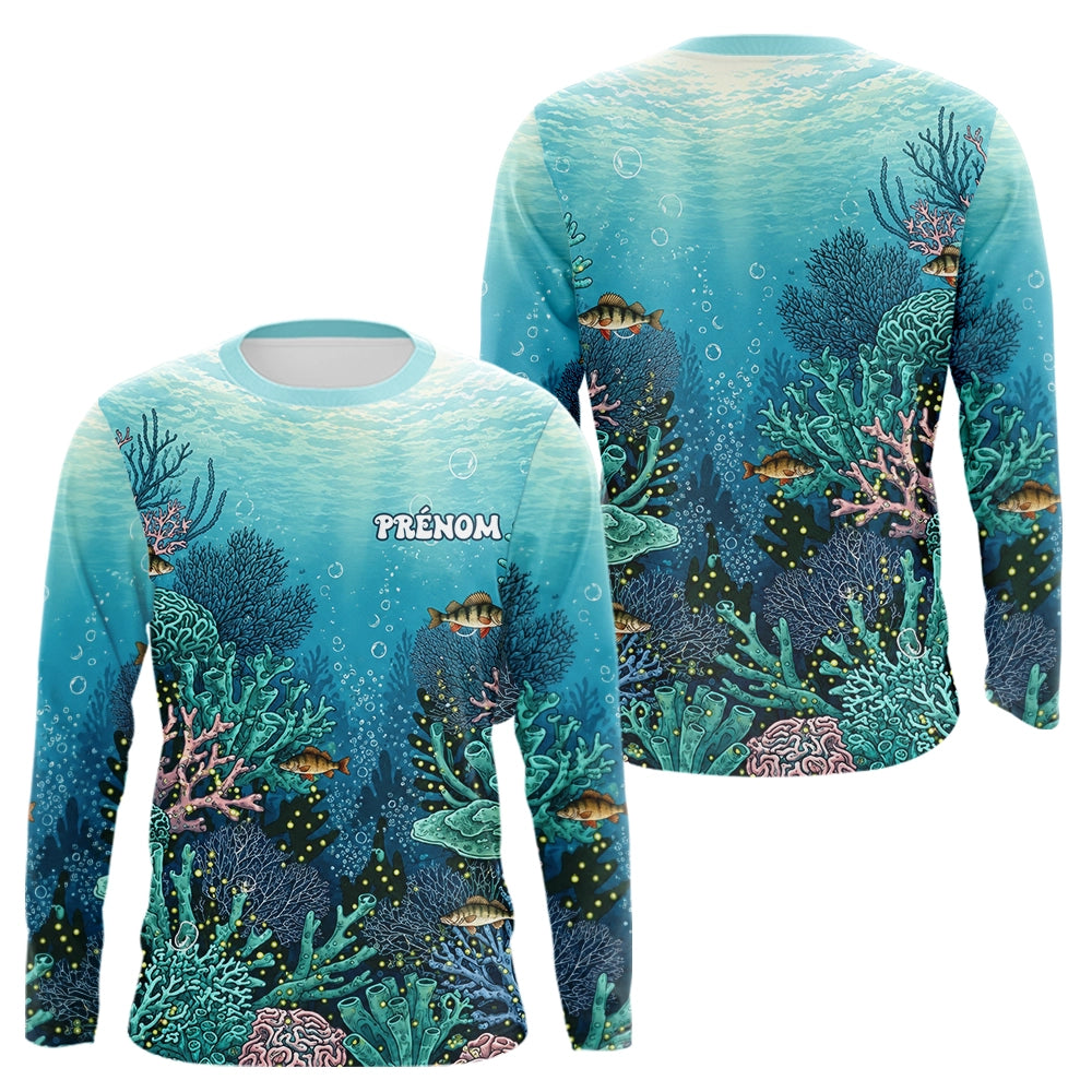 F01D0302102026_87_LHPolo Pêche Personnalisé - Récif Bleu & Perche 3D - Long Sleeves Homme