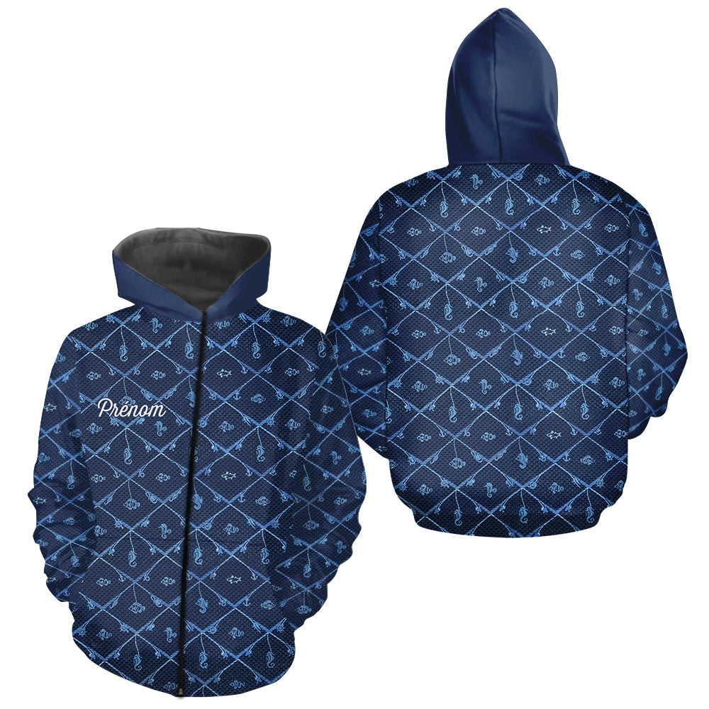 Maillot Pêche Mer Bleu Azur - Motif Filet Personnalisé