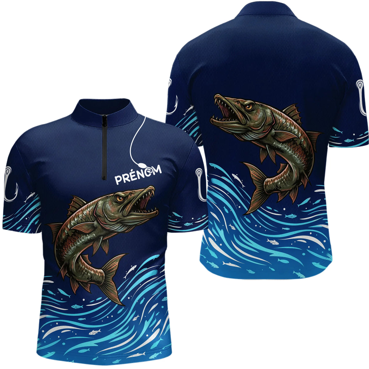 F01M0408102026_137_LHMaillot Pêche Carnassier Brochet - Manches Longues Bleu - Polo Zippé Homme