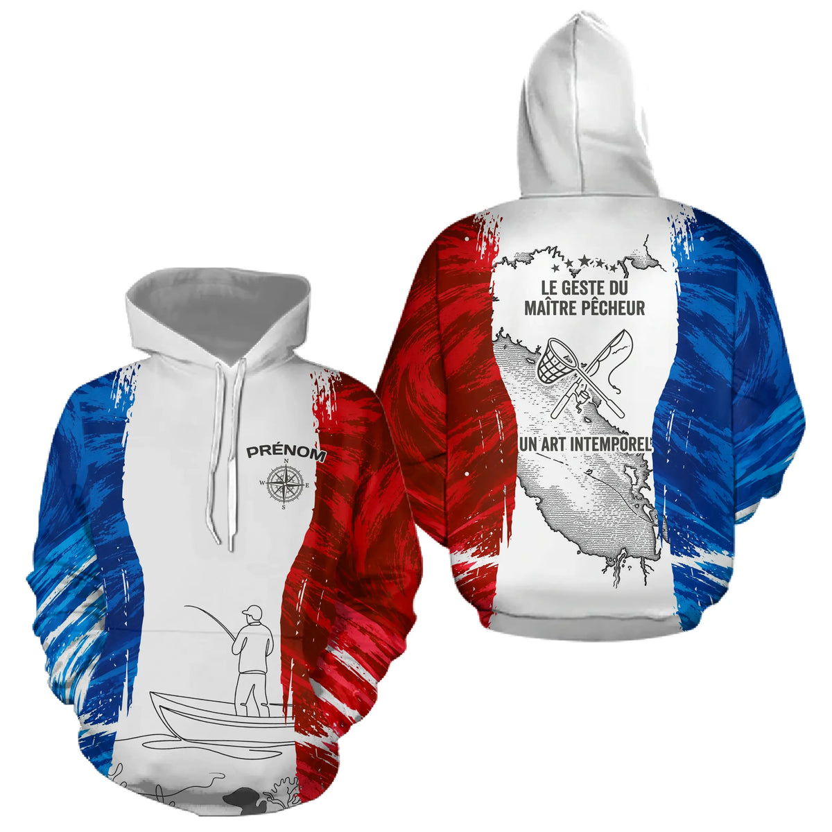 T-Shirt Pêcheur France Personnalisable - Bleu Blanc Rouge