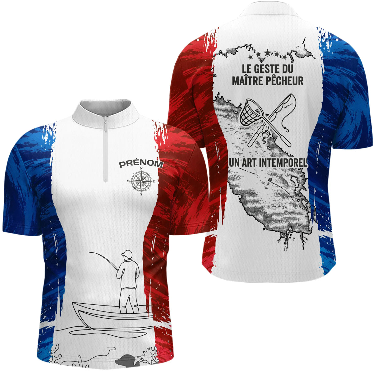T-Shirt Pêcheur France Personnalisable - Bleu Blanc Rouge
