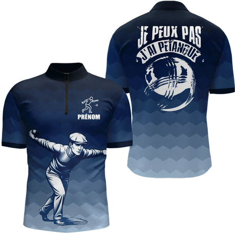 F01M0429102026_462_PZVêtement Pétanque Bleu Nuit Personnalisé - Je Peux Pas J'ai Bouliste - Polo Zippé Homme