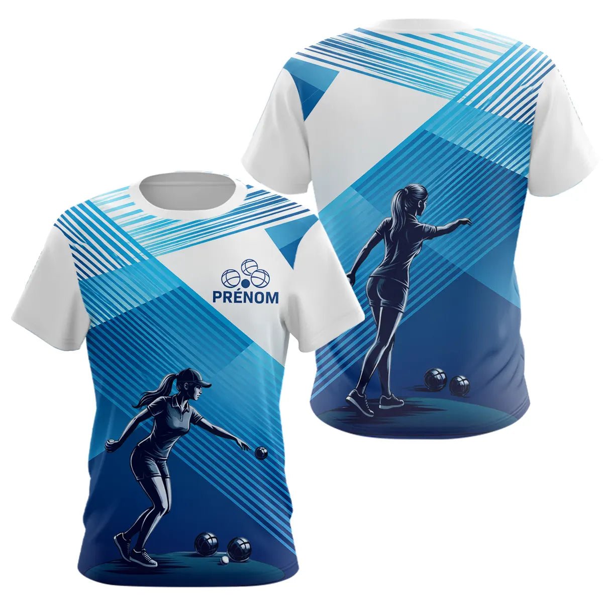 F01M0619092026_374_TSWPolo & T-Shirt Pétanque Personnalisé - Design Bleu Rayé Prénom - T-Shirt Femme