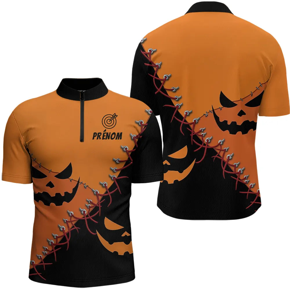 Fléchettes Personnalisé - Style Halloween Smiling Orange & Noir - Polo Zippé Homme