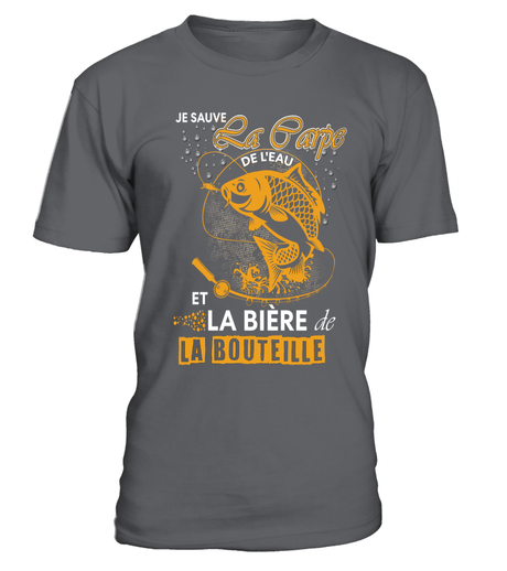 Pêche De La Carpe, Canne À Pêche, Cadeau Humour Pêcheur, Je Sauve La Carpe De L'eau, Passion Pêche, Bière - VEPECA017 T-shirt Col Rond Gris