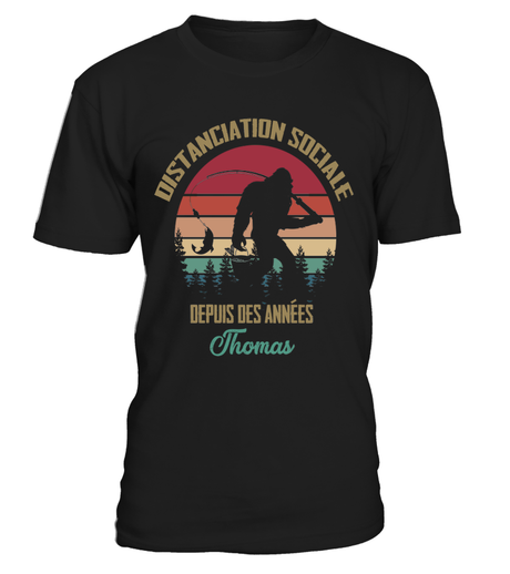 Pêcheur Distanciation Sociale, Cadeau Humour Pêcheur, Personnaliser -VEPENP017 T-shirt Col Rond Noir