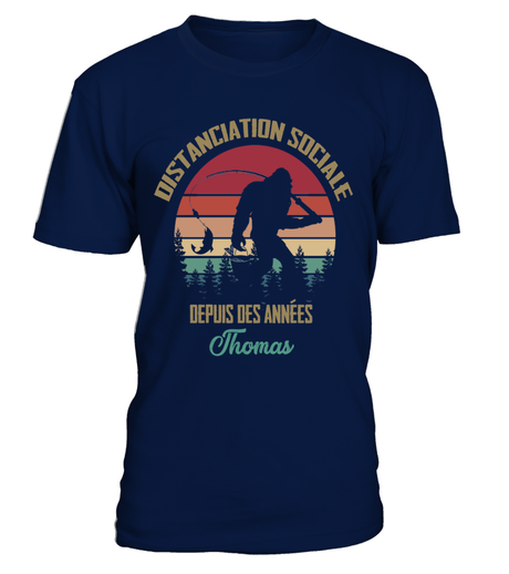 Pêcheur Distanciation Sociale, Cadeau Humour Pêcheur, Personnaliser -VEPENP017 T-shirt Col Rond Marine