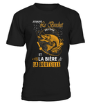 T-shirt noir humour pêche brochet Je sauve le brochet et la bière de la bouteille lettrage doré silhouette