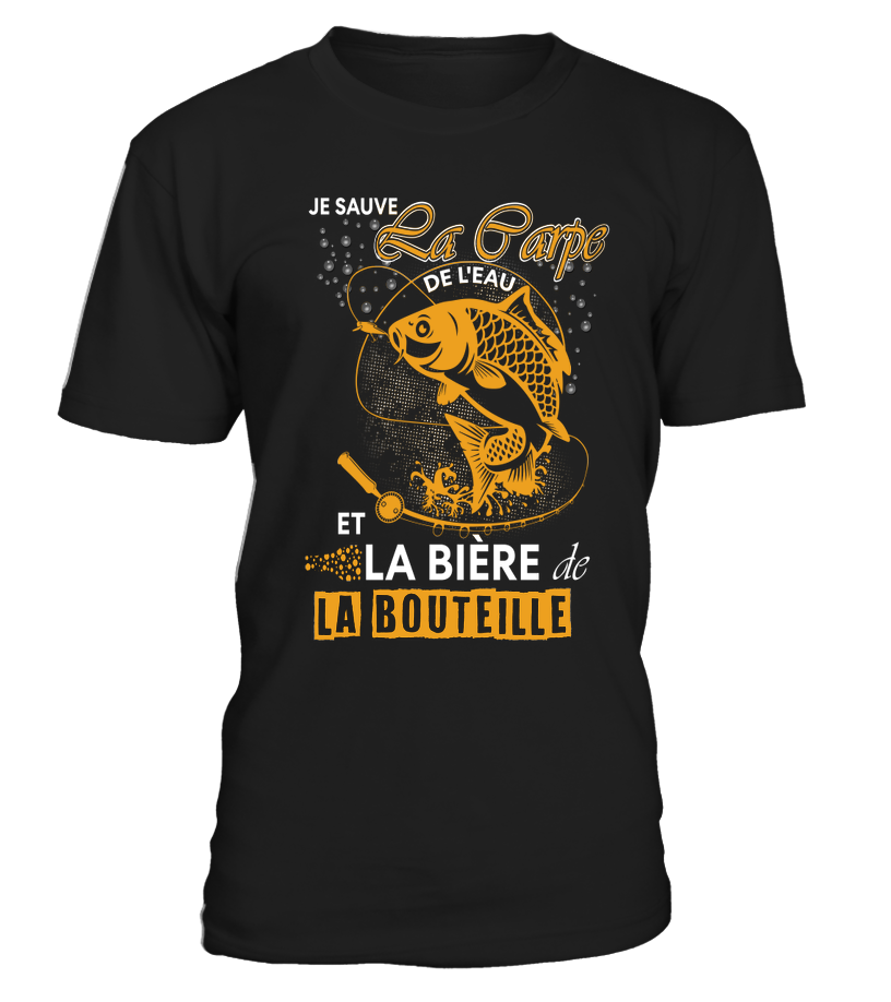 Pêche De La Carpe, Canne À Pêche, Cadeau Humour Pêcheur, Je Sauve La Carpe De L'eau, Passion Pêche, Bière - VEPECA017 T-shirt Col Rond Noir