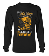 Pêche De La Carpe, Canne À Pêche, Cadeau Humour Pêcheur, Je Sauve La Carpe De L'eau, Passion Pêche, Bière - VEPECA017 T-shirt Manches Longues Noir