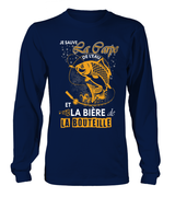 Pêche De La Carpe, Canne À Pêche, Cadeau Humour Pêcheur, Je Sauve La Carpe De L'eau, Passion Pêche, Bière - VEPECA017 T-shirt Manches Longues Marine