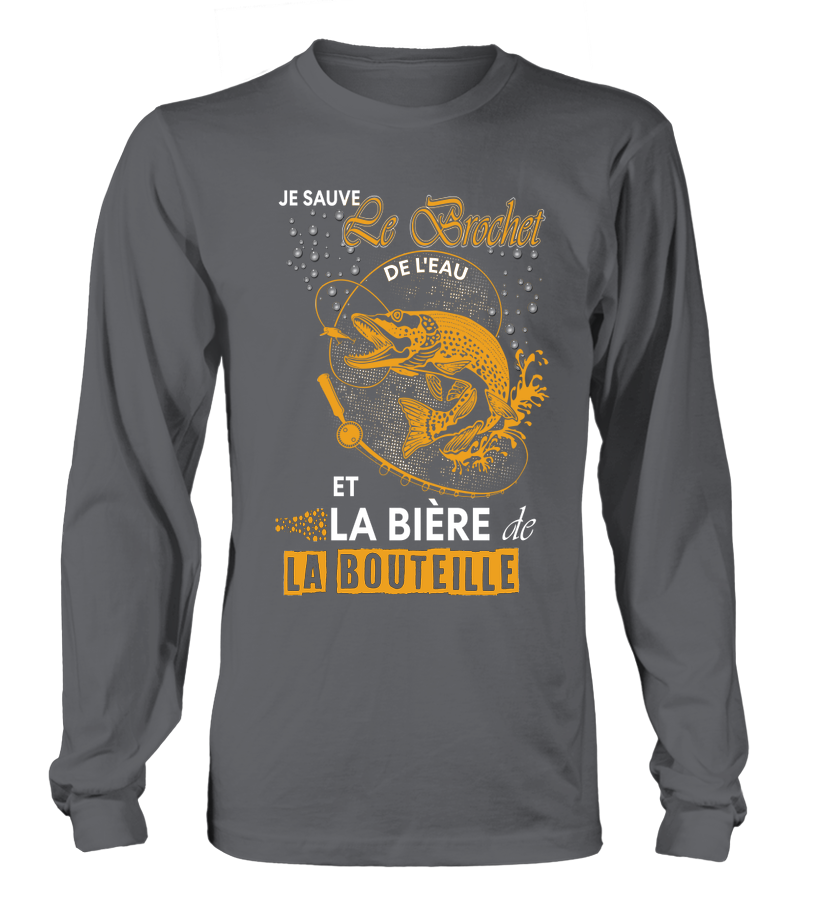 Pêche Du Brochet Au Leurre Souple, Bière, Cadeau Humour Pêcheur, Je Sauve Le Brochet De l'Eau - VEPEBR021 T-shirt Manches Longues Gris