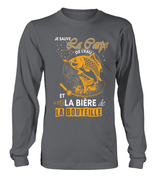 Pêche De La Carpe, Canne À Pêche, Cadeau Humour Pêcheur, Je Sauve La Carpe De L'eau, Passion Pêche, Bière - VEPECA017 T-shirt Manches Longues Gris