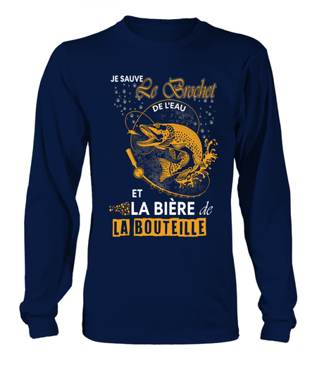 Pêche Du Brochet Au Leurre Souple, Bière, Cadeau Humour Pêcheur, Je Sauve Le Brochet De l'Eau - VEPEBR021 T-shirt Manches Longues Marine