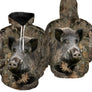 Hoodie camouflage chasse sanglier feuilles mortes motif sanglier hyperréaliste all-over chasseur grand gibier