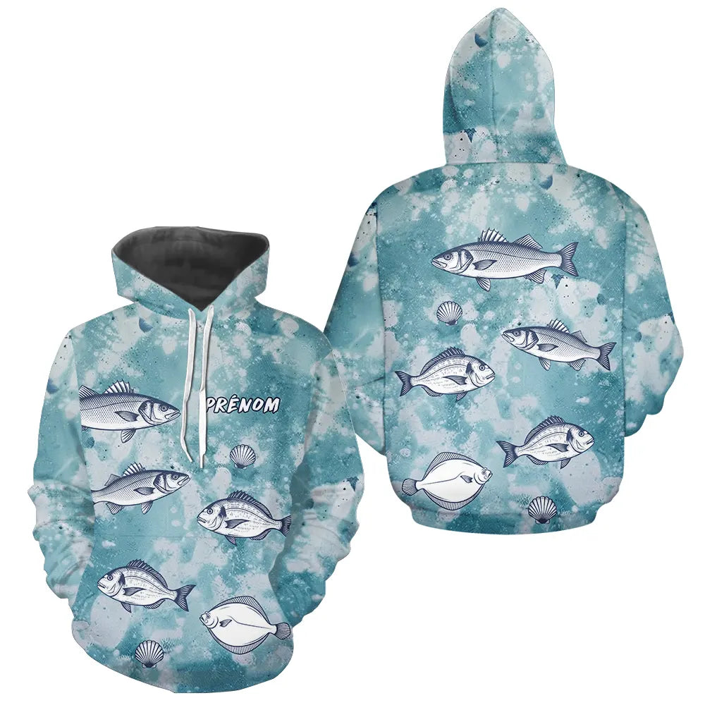 Hoodie Pêcheur Nom Personnalisable - Bleu D'eau - Hoodie Homme
