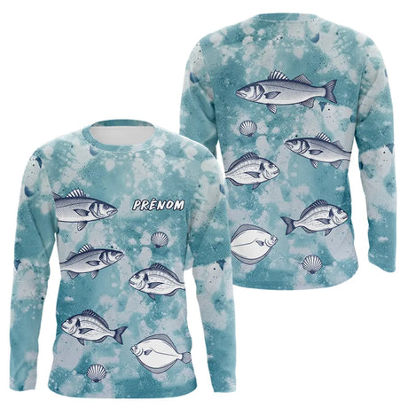 Hoodie Pêcheur Nom Personnalisable - Bleu D'eau - Long Sleeves Homme