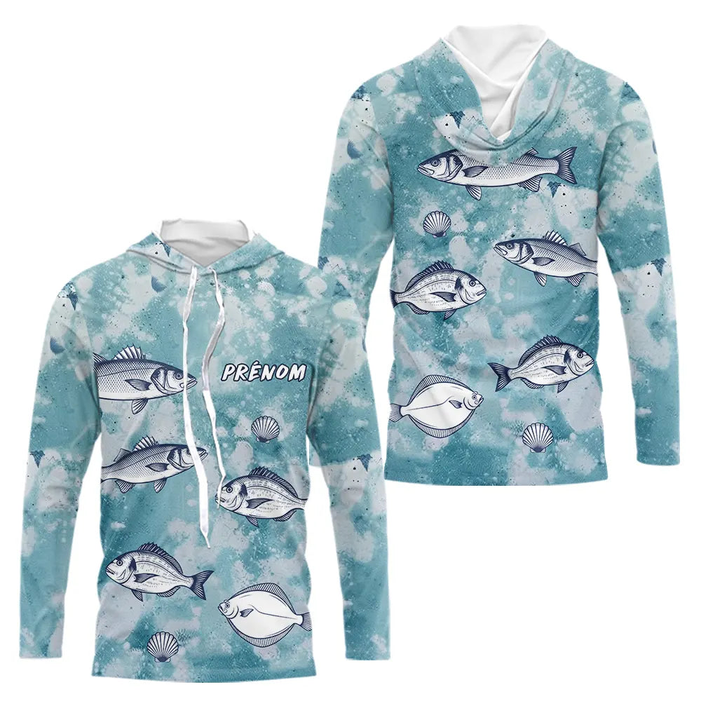 Hoodie Pêcheur Nom Personnalisable - Bleu D'eau - Long Sleeves Hoodie Homme