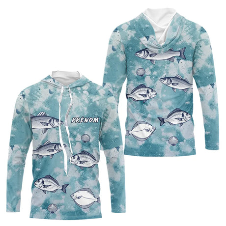 Hoodie Pêcheur Nom Personnalisable - Bleu D'eau - Long Sleeves Hoodie Homme