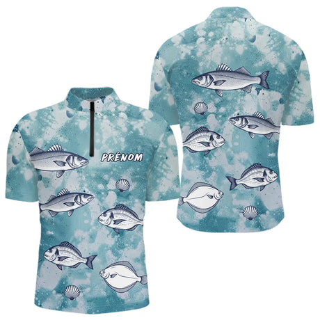 Hoodie Pêcheur Nom Personnalisable - Bleu D'eau - Polo Zippé Homme