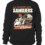 Sweat chasse sanglier homme noir motif chasseur épaulant face au sanglier en pleine battue dominicale