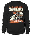 Sweat chasse sanglier homme noir motif chasseur épaulant face au sanglier en pleine battue dominicale