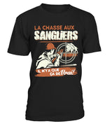 T-shirt chasse sanglier homme noir motif chasseur épaulant face au sanglier message Il n'y a que ça de vrai