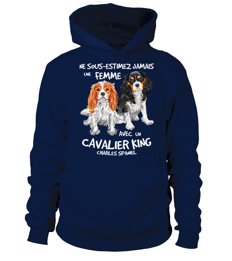 Sweat capuche Cavalier King Charles Spaniel femme noir illustration spaniel blenheim et tricolore noir blanc feu