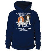 Sweat capuche Cavalier King Charles Spaniel femme noir illustration spaniel blenheim et tricolore noir blanc feu