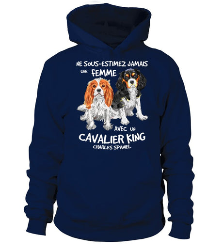 Sweat capuche Cavalier King Charles Spaniel femme noir illustration spaniel blenheim et tricolore noir blanc feu