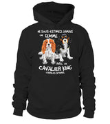 Sweat Cavalier King Charles Spaniel humour femme noir motif deux chiens blenheim et tricolore message complice