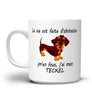 Mug Teckel humour céramique blanche illustration teckel poil ras roux et noir message la vie est faite d'obstacles