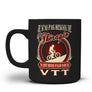 Mug cyclisme VTT humour céramique noire mate illustration vintage rouge et blanche cycliste descente médaillon thérapie