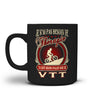 Mug cyclisme VTT humour céramique noire mate illustration vintage rouge et blanche cycliste descente médaillon thérapie