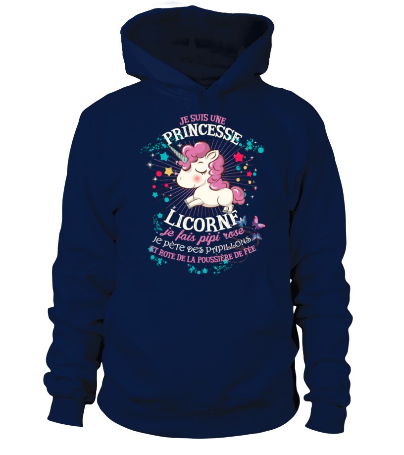 T-shirt cintré licorne femme noir motif licorne rose papillons message princesse humour copine cadeau