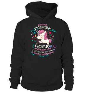 Sweat zippé licorne femme noir motif licorne mignonne crins roses papillons cadeau humour princesse
