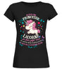 T-shirt licorne femme noir motif licorne rose et papillons étoiles cœurs message princesse licorne humour