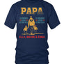 Tee-shirt papa bleu marine slogan Super Papa silhouette père enfants prénoms personnalisables vue avant