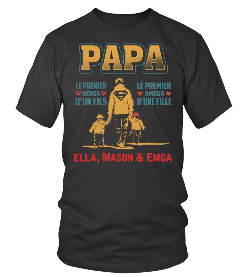 Tee-shirt papa premium marine slogan premier héros premier amour prénoms enfants vue dos