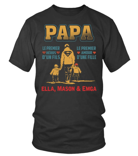 Tee-shirt papa premium marine slogan premier héros premier amour prénoms enfants vue dos