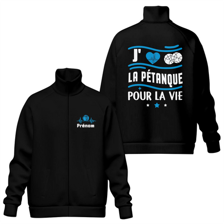 Veste Sport Personnalisée – Design ‘J’aime la Pétanque pour la Vie’ | Confort & Style - A02012501 - Veste col montant noire