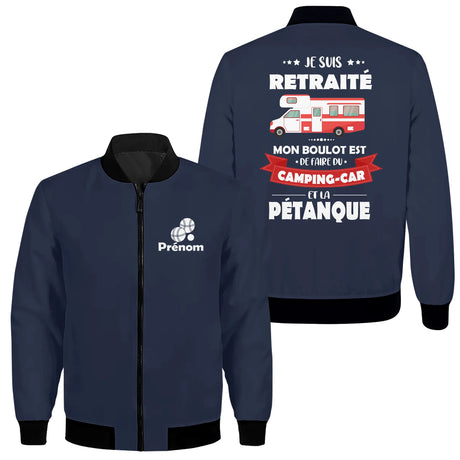 Veste Personnalisée Retraité – Camping-Car et Pétanque | Confort & Style - A02012507 - Veste marine 