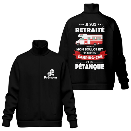 Veste Personnalisée Retraité – Camping-Car et Pétanque | Confort & Style - A02012507 - Veste col montant noire