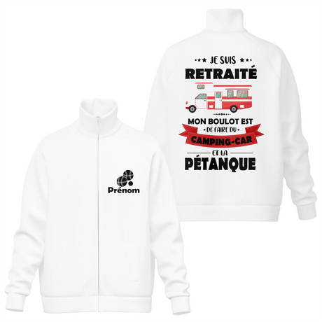 Veste Personnalisée Retraité – Camping-Car et Pétanque | Confort & Style - A02012507 - Veste col montant blanche