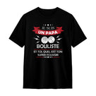 T-shirt papa bouliste pétanque noir avec inscription Je suis un Papa Bouliste et boules rouges