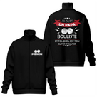 Coupe-vent matelassé papa bouliste pétanque noir avec slogan Je suis un Papa Bouliste et boules